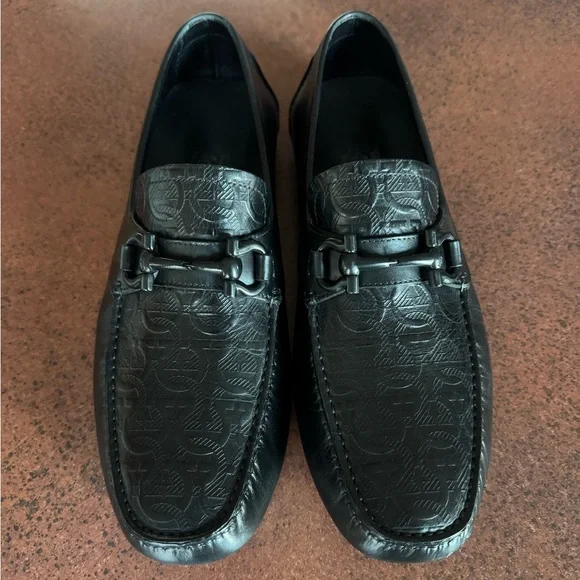 Salvatore Ferragamo Embossed Black Loafers